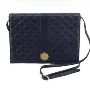 YSL Quilted Navy Leather shoulder bag with Gold Button
